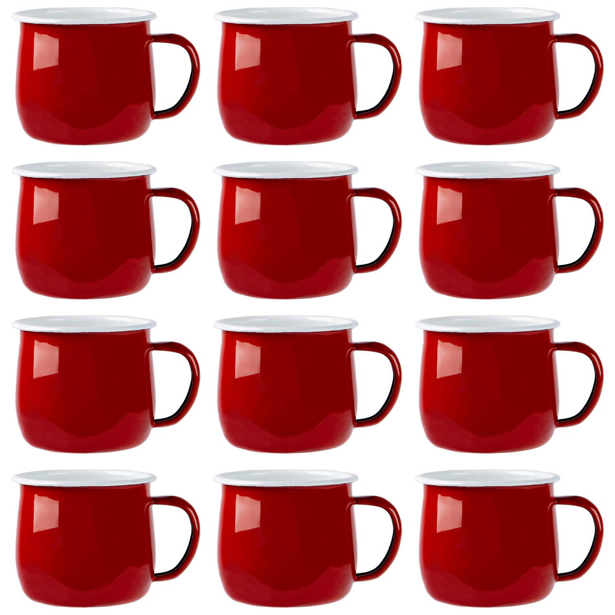 Argon Tableware 375ml Enamel Belly Mugs - Red - Set Of 12 Metal ...