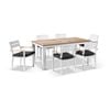 Balmoral 1.8m Teak Top Aluminium Table White With 6 Capri Dining Chairs & Denim Grey Cushions