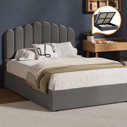 Oikiture Bed Frame Queen Size Gas Lift Grey Velvet - Bunnings Australia