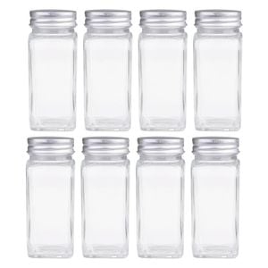 8PK Appetito Square Glass Spice Jar w/Metal Lid 115ml