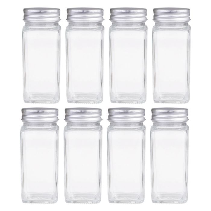 8PK Appetito Square Glass Spice Jar w/Metal Lid 115ml