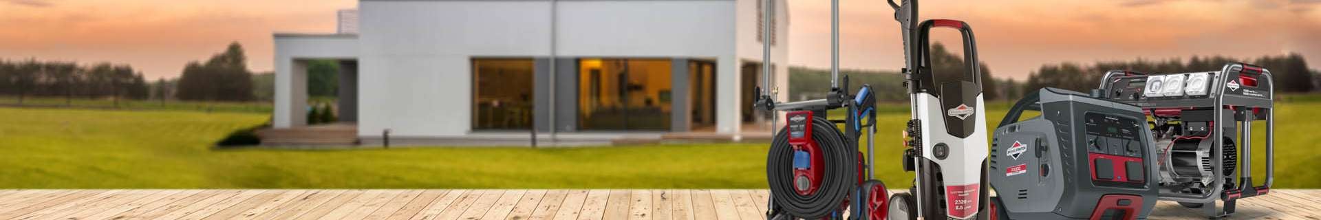 Decking with pressure washer and power tools on it.