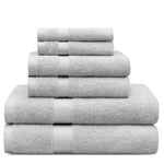 LINENOVA 6 Pack 100% Cotton Soft Face Washer Towel Bath Towels Set - Silver