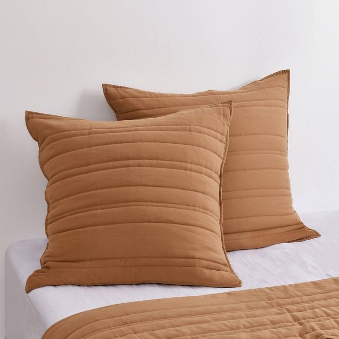 Dreamaker Superfine Washed Microfibre Stripe Quilted European Pillowcase Twin Pack Rust
