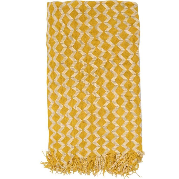LVD Shell Stone Woven Decorative Zig-Zag Throw Blanket 160x140cm Yellow